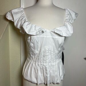 White House Black Market White Ruffled Off-Shoulder Pleated Peplum Top